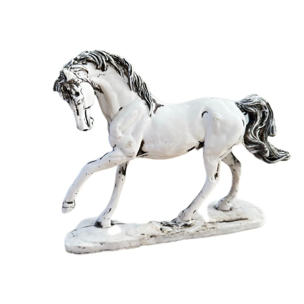 Vintage Black and White Prancing Arabian Horse Figurine 8 Inch Resin Statue